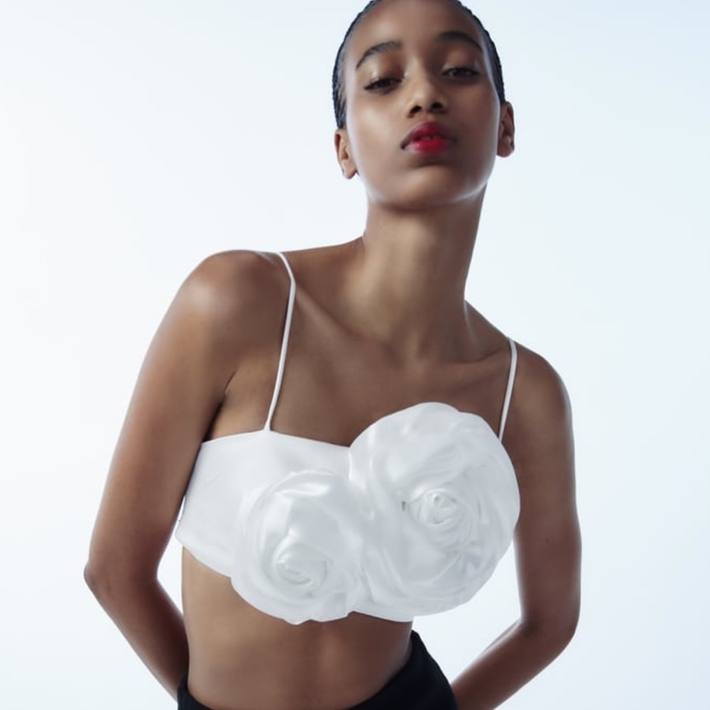 ZARA CROP TOP WITH RAISED FLOWERS